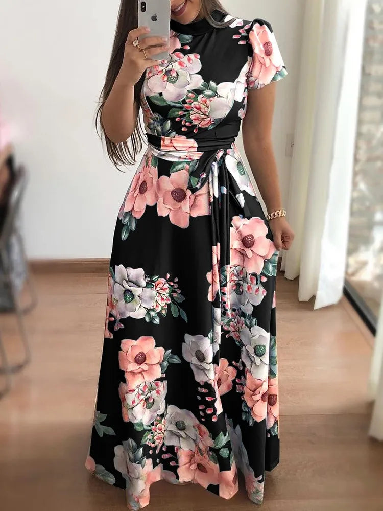 The Zola Floral Print Dress in 628-Black Long | Lavishly Me