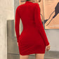 The Monroe Ruched Turtleneck Mini Dress in 1557-light blue | Lavishly Me