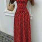 The Nadine Polka-Dot Ruffle Maxi Dress in Beige | Lavishly Me