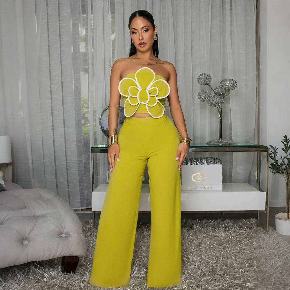 The Fleur Strapless Wide-Leg Set in Blue | Lavishly Me