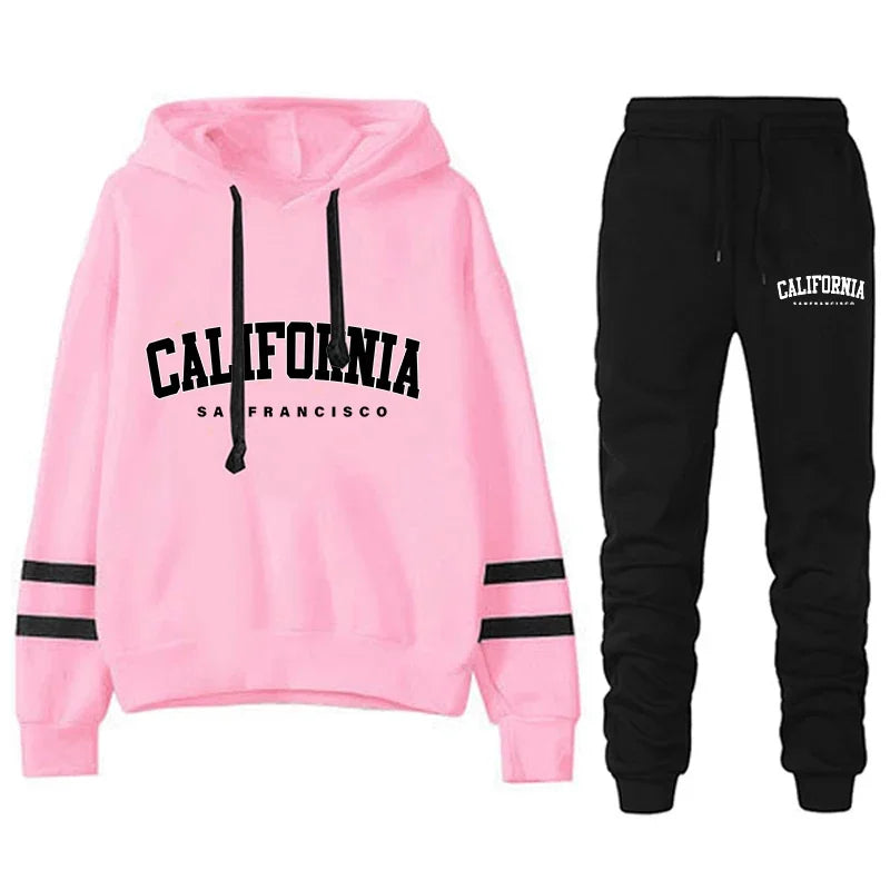 The West Coast Stripe Hooded Jogger Set hooded two-piece jogging suit from Lavishly Me