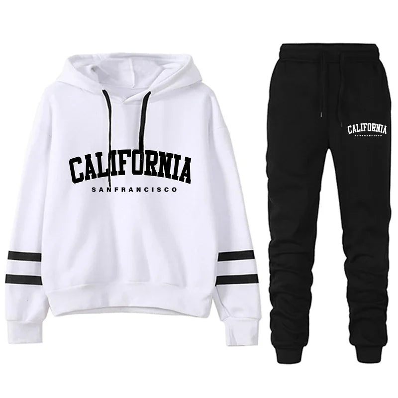 The West Coast Stripe Hooded Jogger Set hooded two-piece jogging suit from Lavishly Me