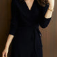 The Celine Wrap Knit Dress in Black | Lavishly Me