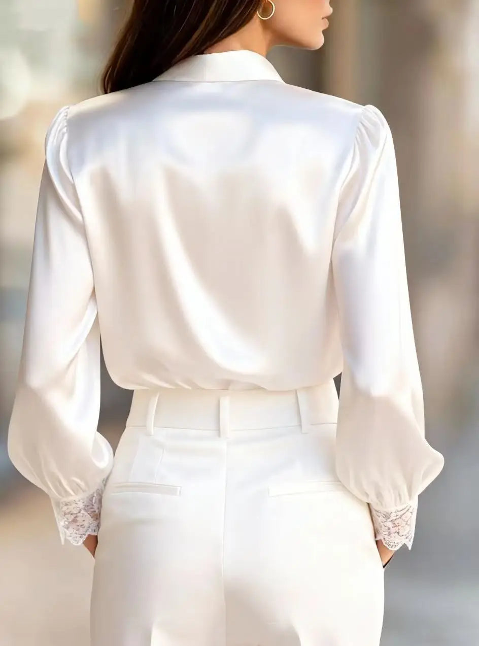 The Ivory Lace Satin Blouse