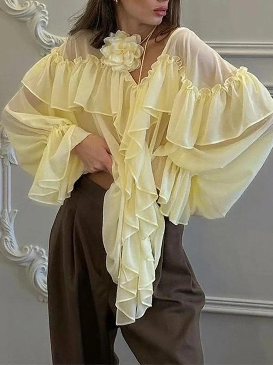 The Delphine Sheer Ruffle Blouse from the After Dark at Lavishly Me