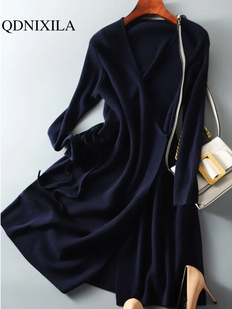 The Celine Wrap Knit Dress in Dark green | Lavishly Me