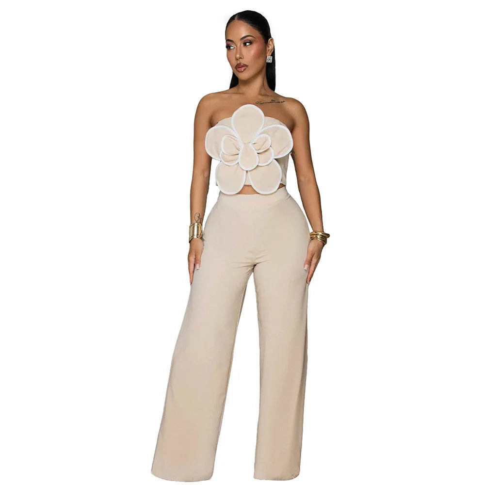 The Fleur Strapless Wide-Leg Set in Blue | Lavishly Me