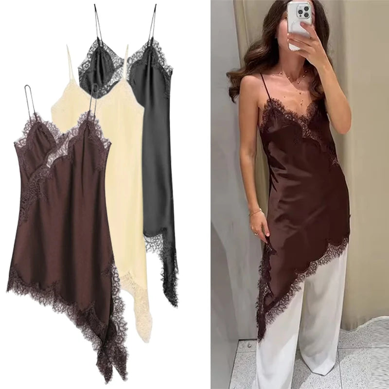 The Amélie Lace Satin Mini Dress from the Date Night Edit at Lavishly Me