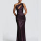 The Seraphine One-Shoulder Satin Maxi Dress from the Celebration Edit at Lavishly Me