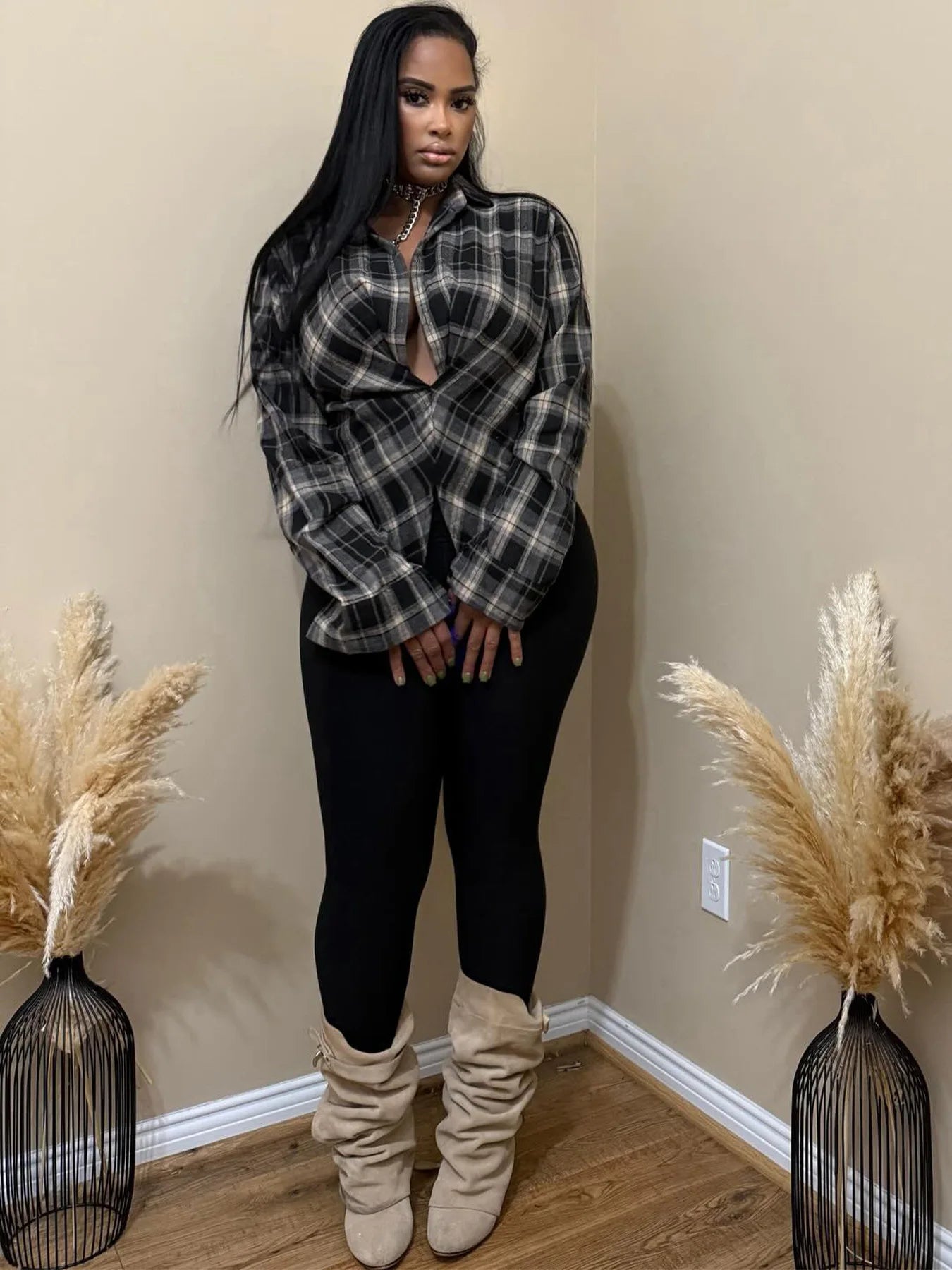 The Parker Plaid Lapel Blouse in Brown | Lavishly Me