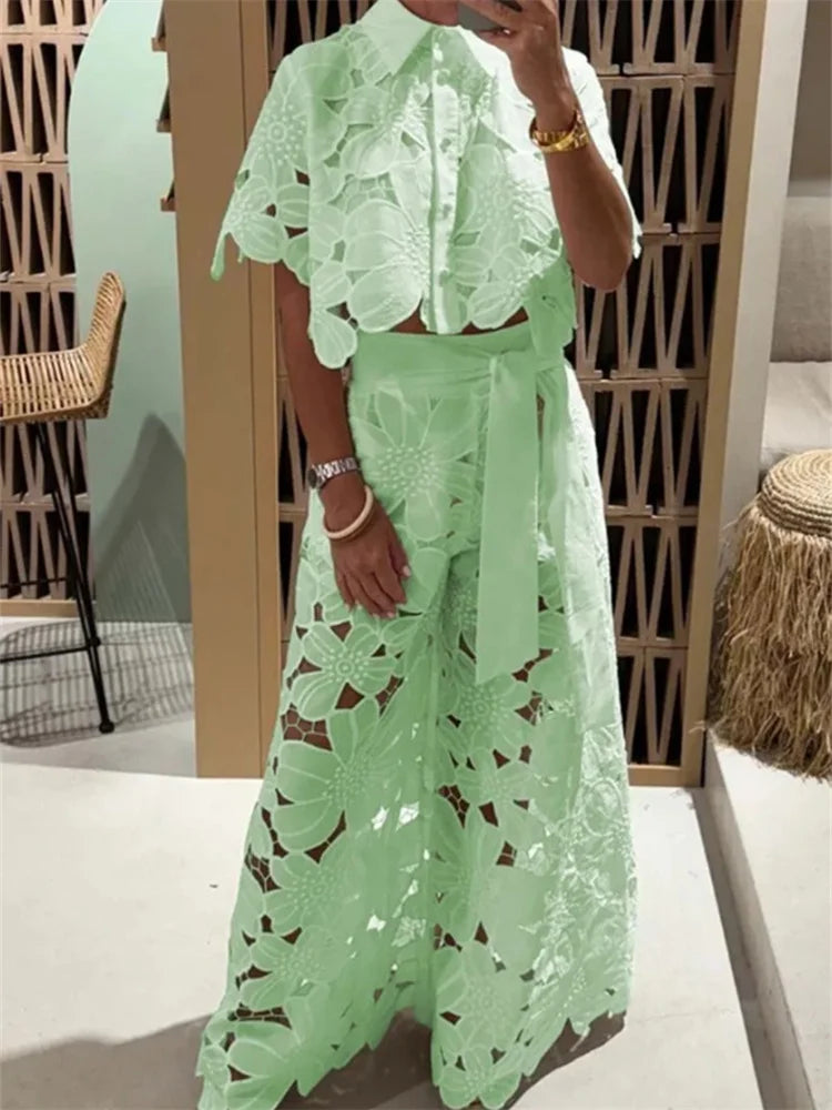 The Amalfi Lace Wide-Leg Set