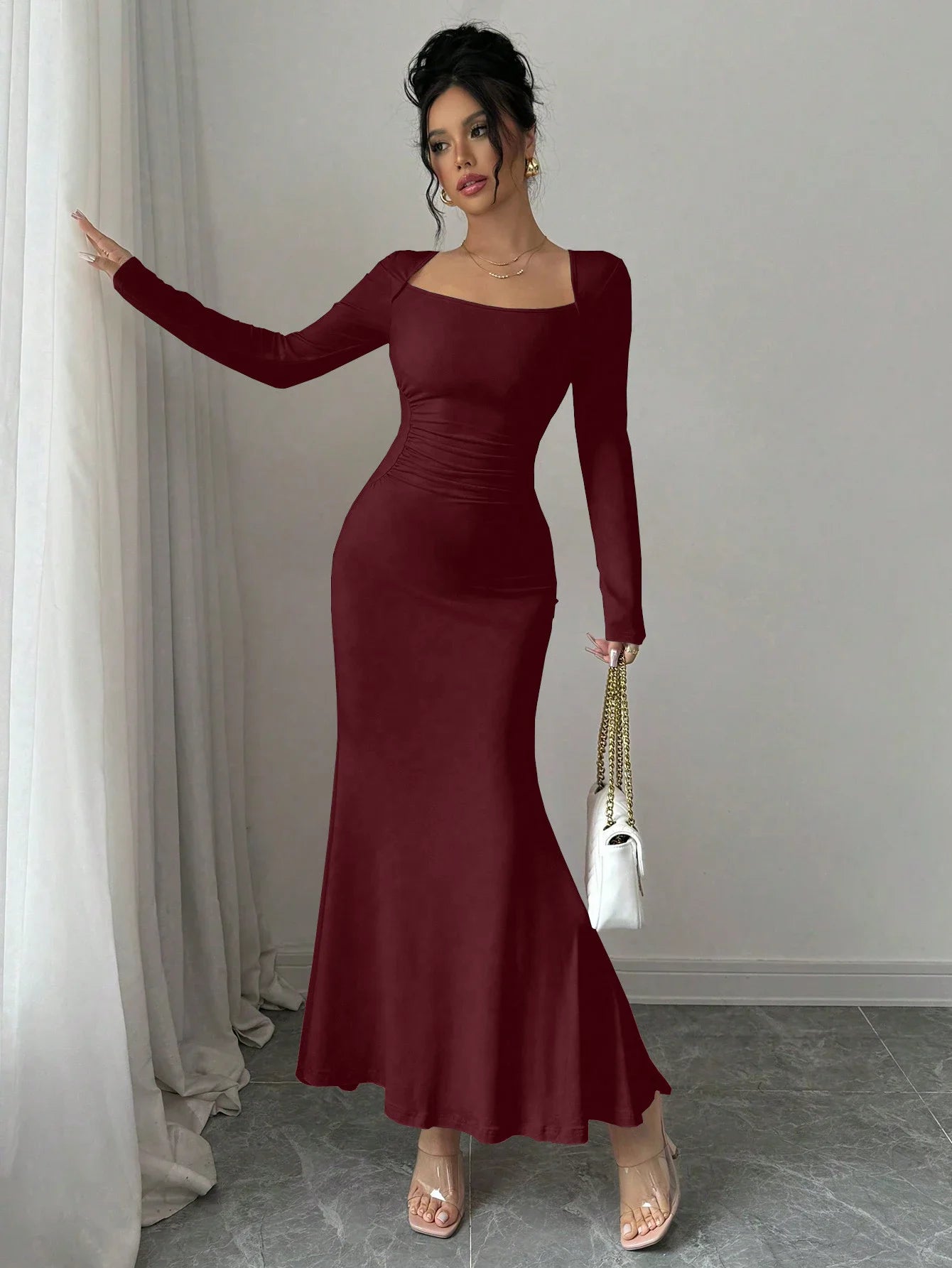 The Yvette Square-Neck Dress in Blue | Lavishly Me