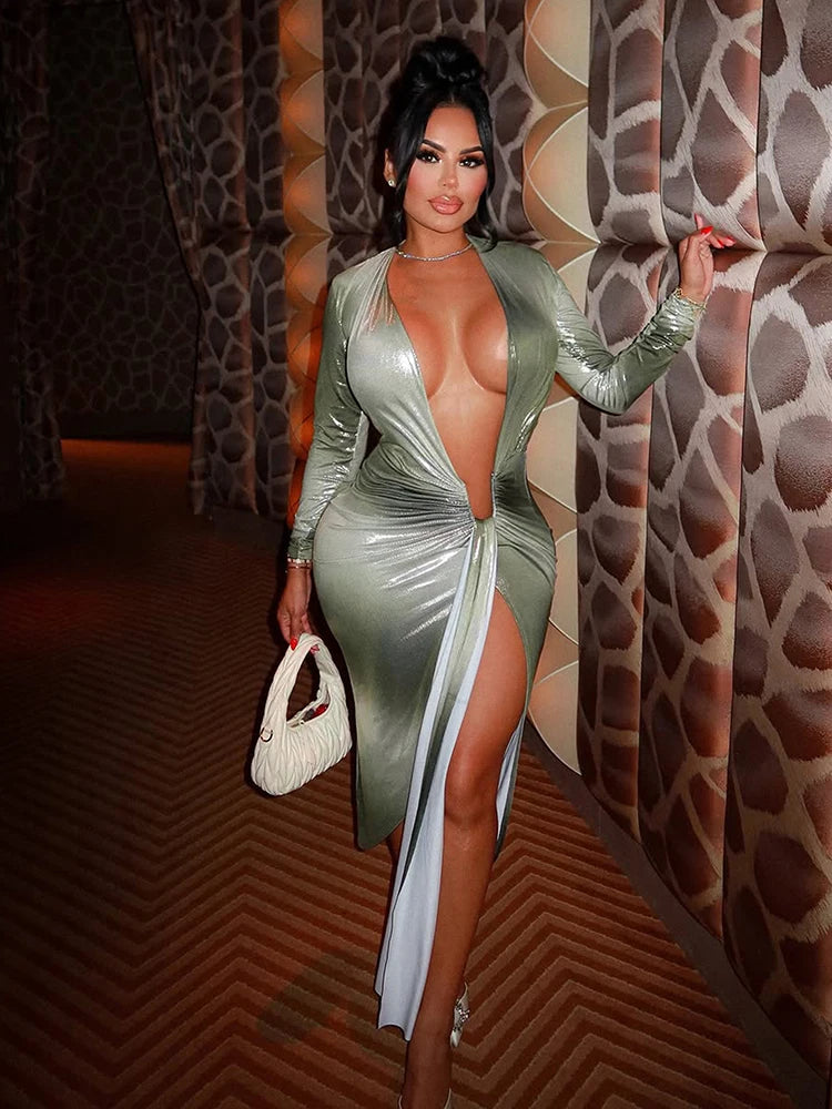 The Rhea Silky Ombré Midi Dress in green | Lavishly Me