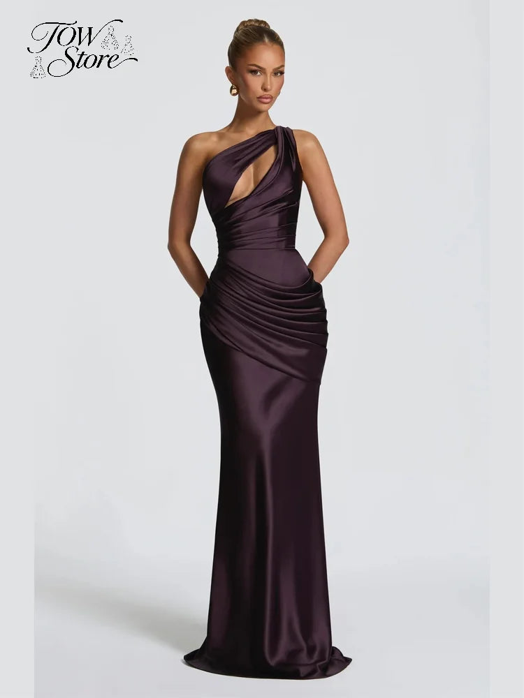 The Seraphine One-Shoulder Satin Maxi Dress from the Celebration Edit at Lavishly Me
