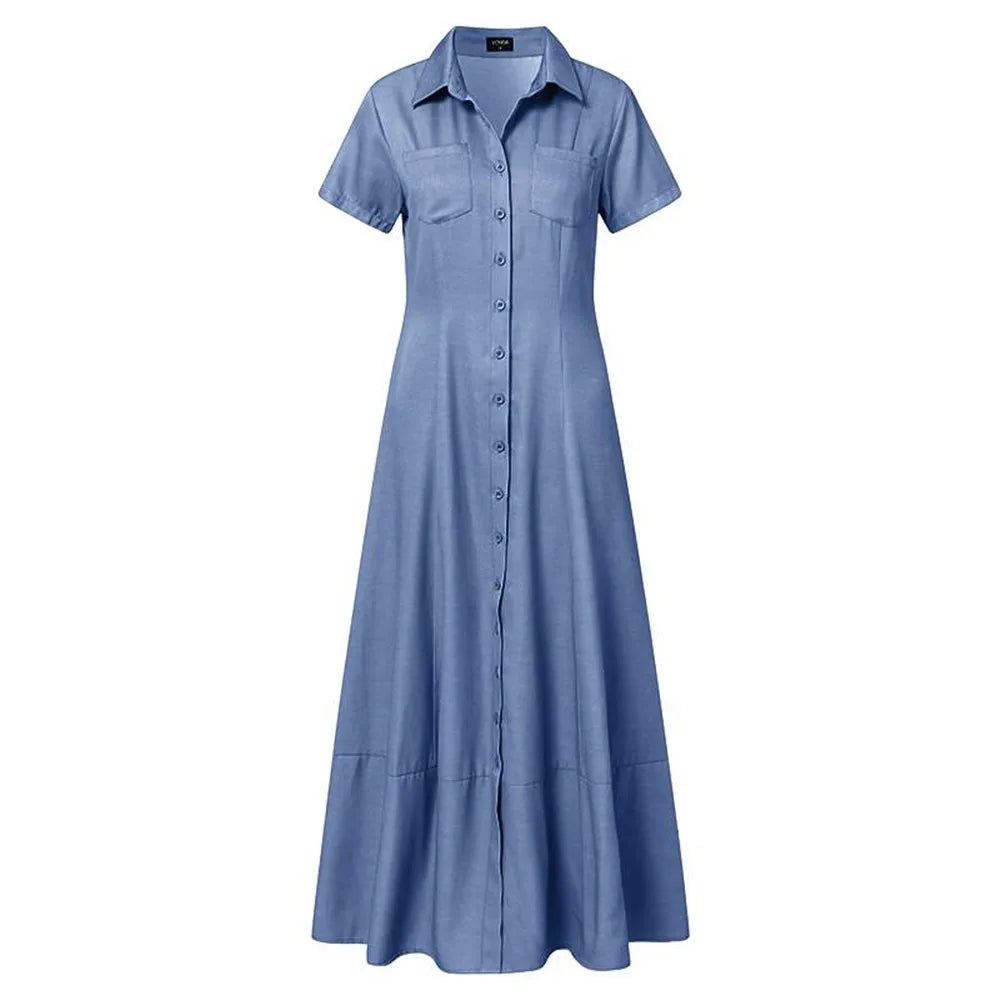 The Savannah Ruffle Denim Maxi