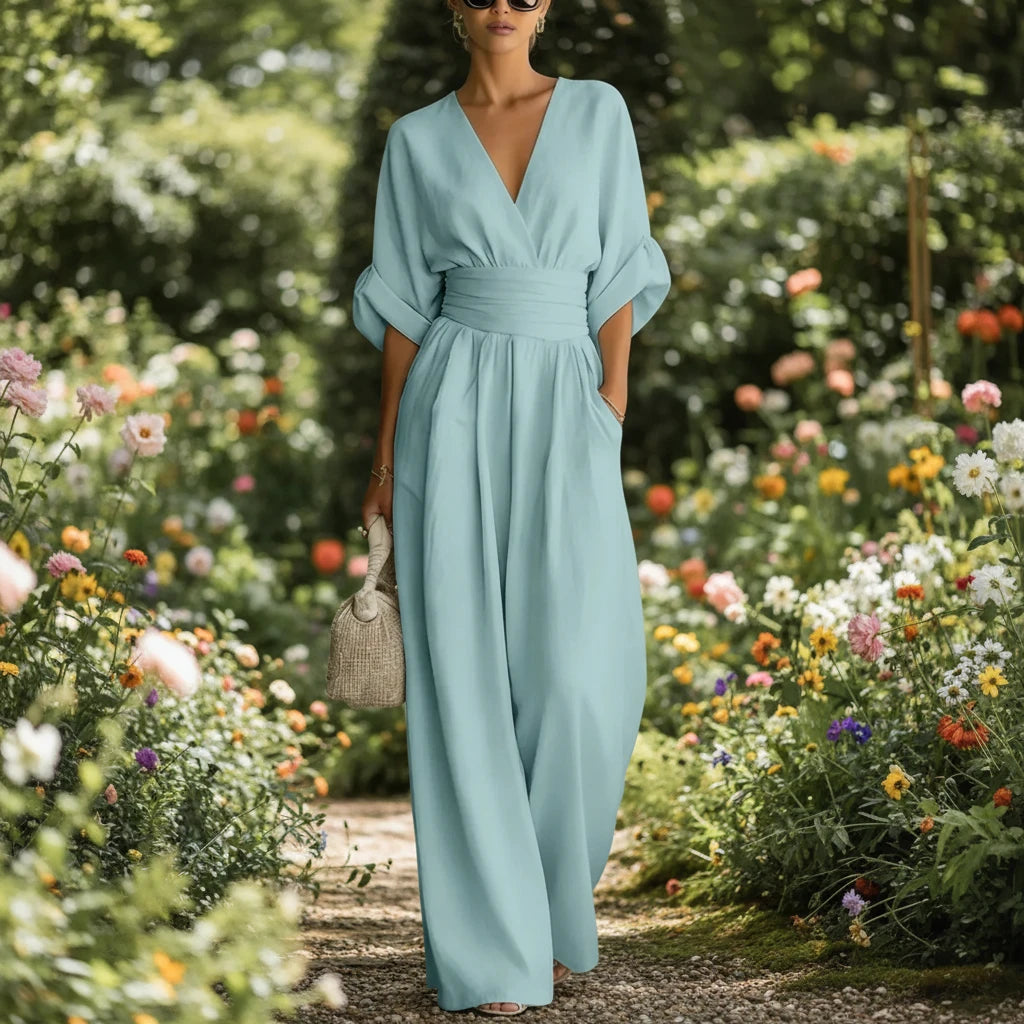 The Valencia Wide-Leg Jumpsuit in Lake Blue | Lavishly Me