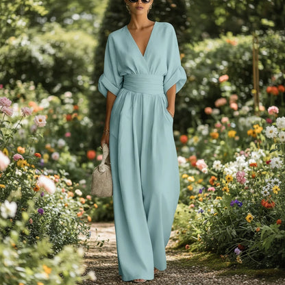 The Valencia Wide-Leg Jumpsuit in Lake Blue | Lavishly Me