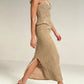 The Maeve Strapless Sequin Midi Dress in GOLD | Lavishly Me
