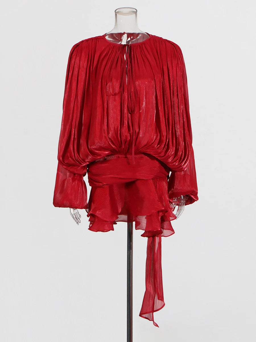 The Elodie Ruched Lantern-Sleeve Mini Dress in LIGHTORANGE | Lavishly Me