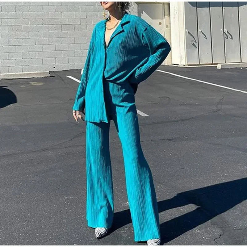 The Serena Wide-Leg Lounge Set in Blue | Lavishly Me