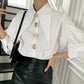 The Solène Button Blended Statement Blouse