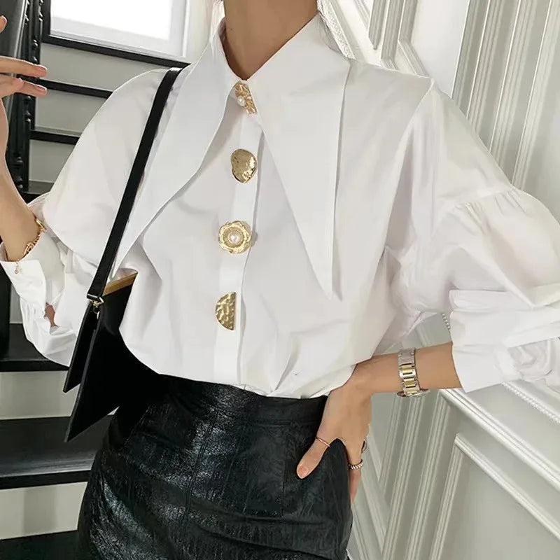 The Solène Button Blended Statement Blouse