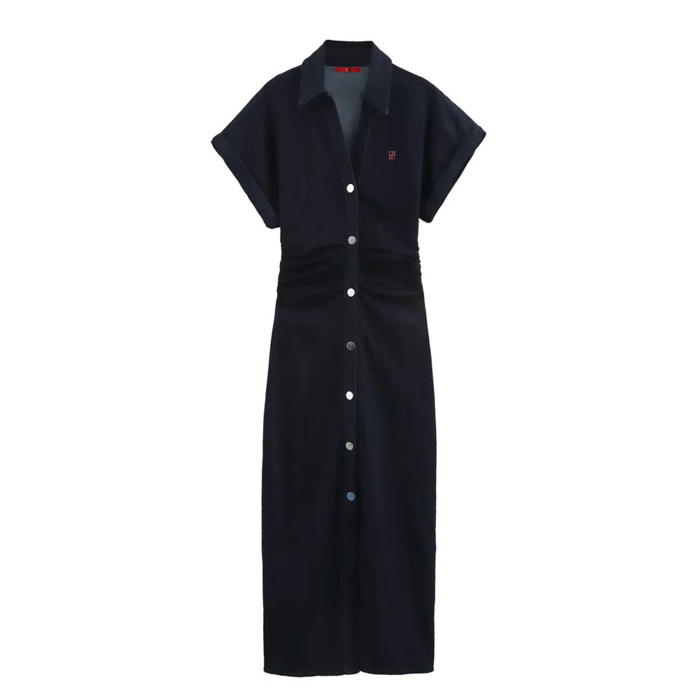 The Monroe Embroidered Denim Midi Dress from the Boss Energy at Lavishly Me