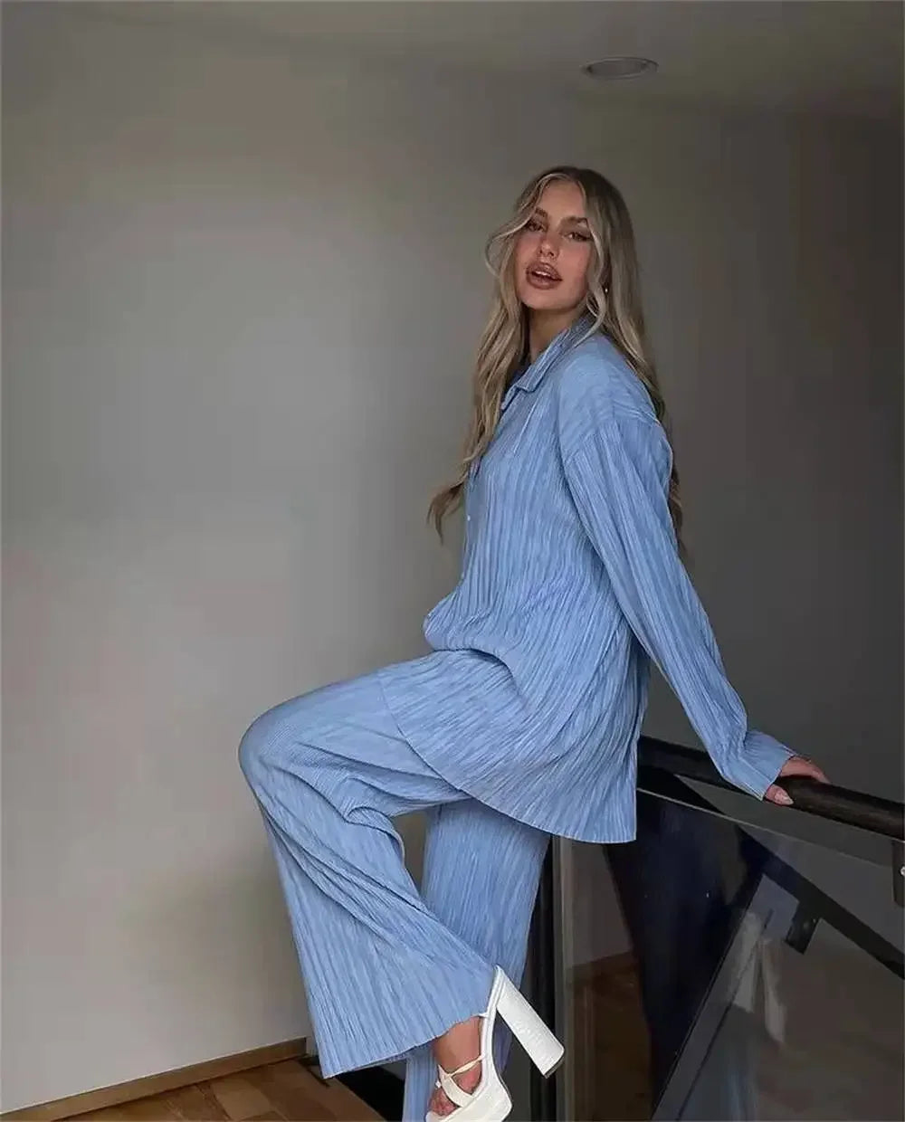The Serena Wide-Leg Lounge Set in Khaki Pants | Lavishly Me