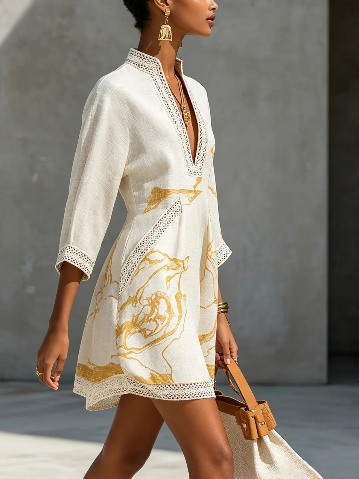 The Giselle Abstract Lace-Trim Dress in Pink | Lavishly Me