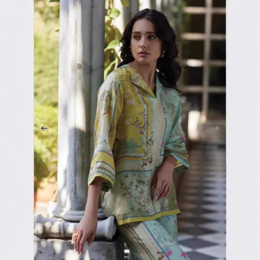 The Portia Printed Pant Lounge Set in green set | Lavishly Me