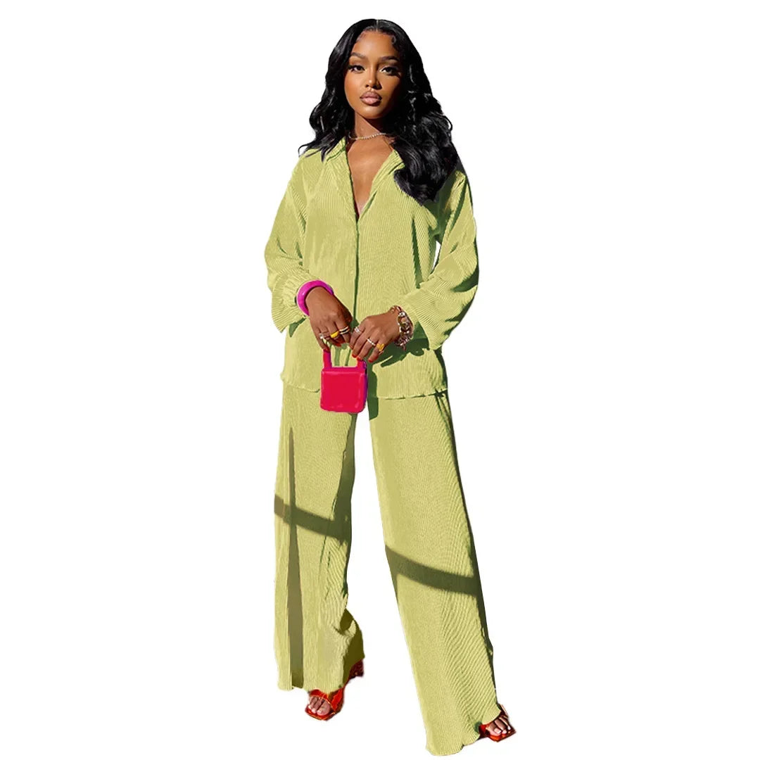 The Serena Wide-Leg Lounge Set in Green-02 | Lavishly Me