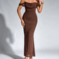 The Amara Ruched Corset Maxi Dress in Lilac | Lavishly Me