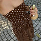 The Nadine Polka-Dot Ruffle Maxi Dress in Beige | Lavishly Me
