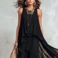The Uma Asymmetric Chiffon Maxi Dress in black | Lavishly Me