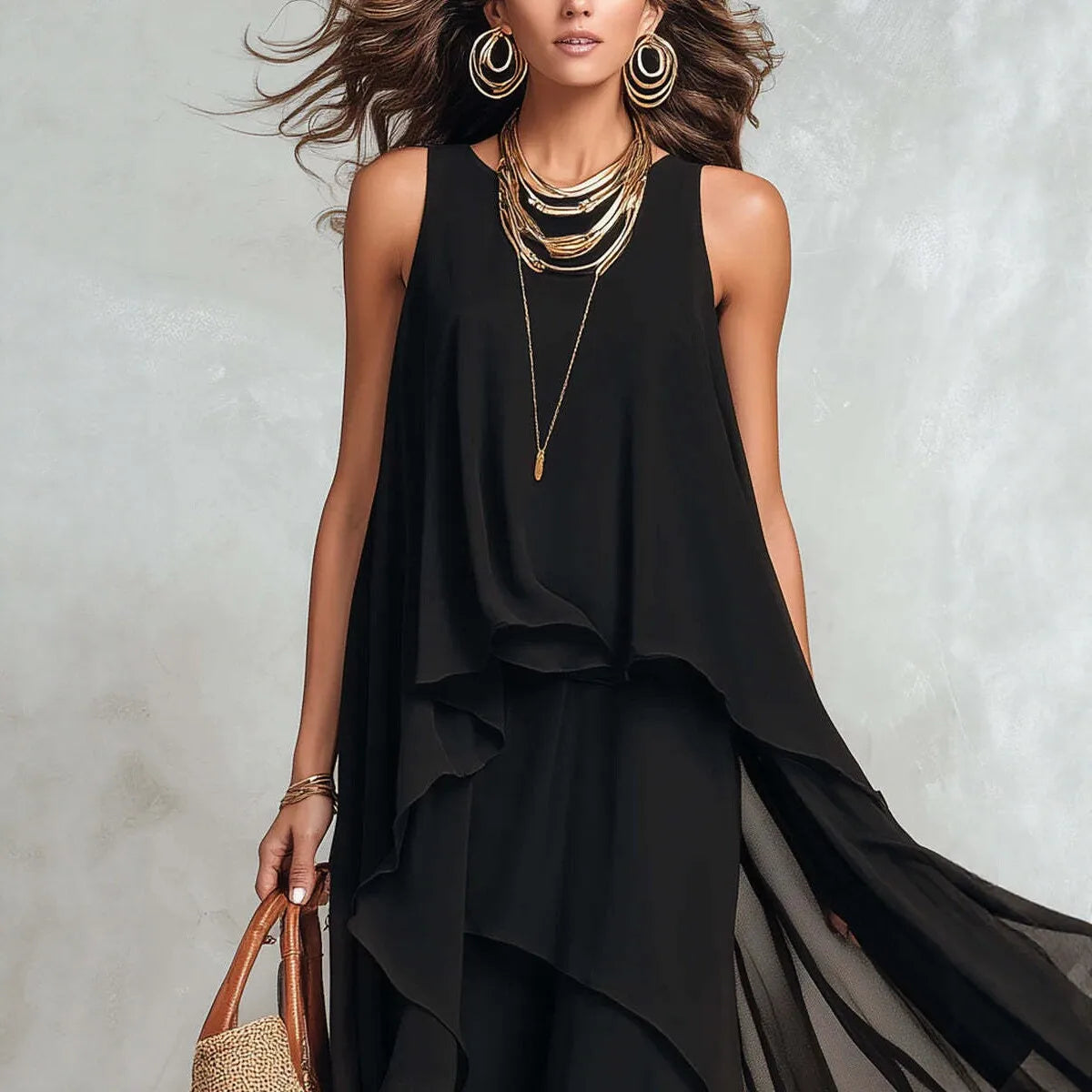 The Uma Asymmetric Chiffon Maxi Dress in black | Lavishly Me