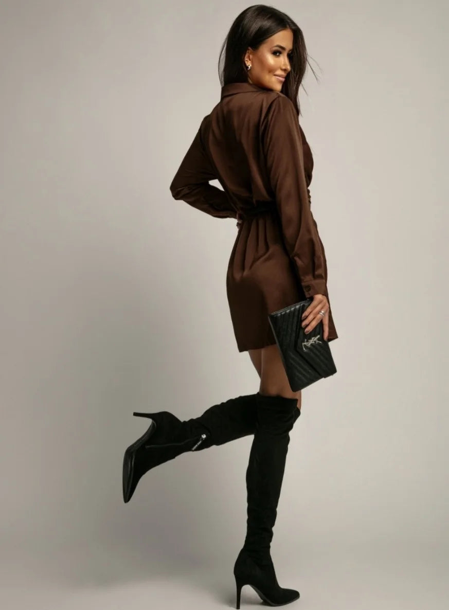 The Champagne Satin Shirt Dress