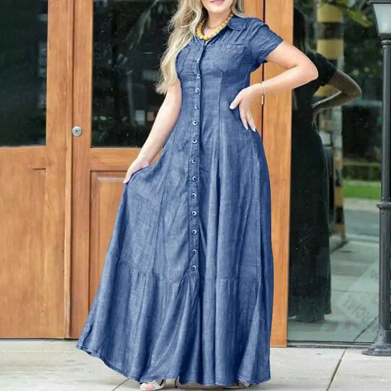 The Savannah Ruffle Denim Maxi