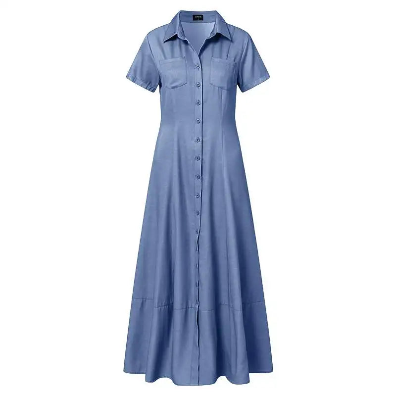 The Savannah Ruffle Denim Maxi