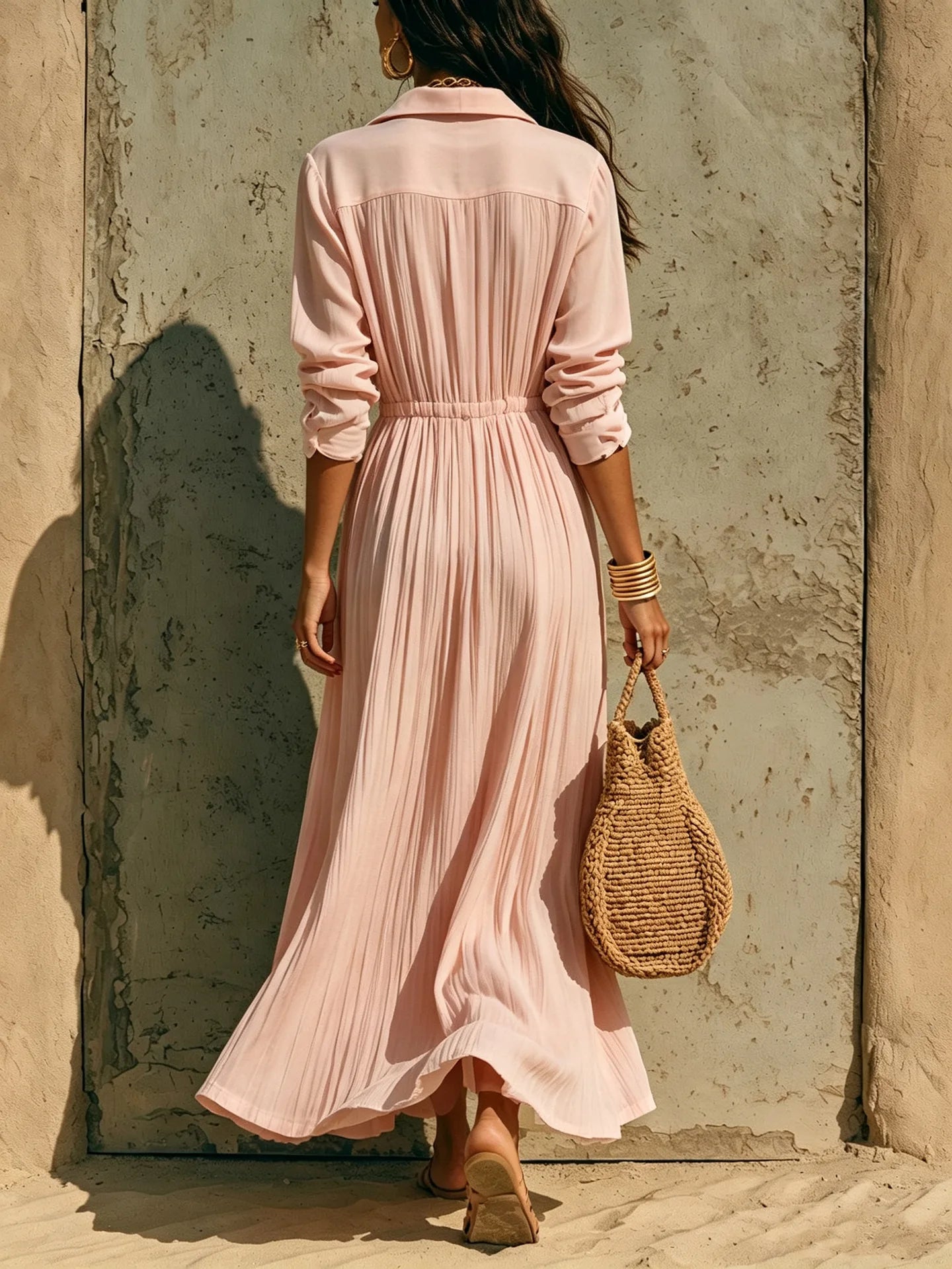 The Marais Pleated Button Maxi Dress from the Soft & Sophisticated at Lavishly Me