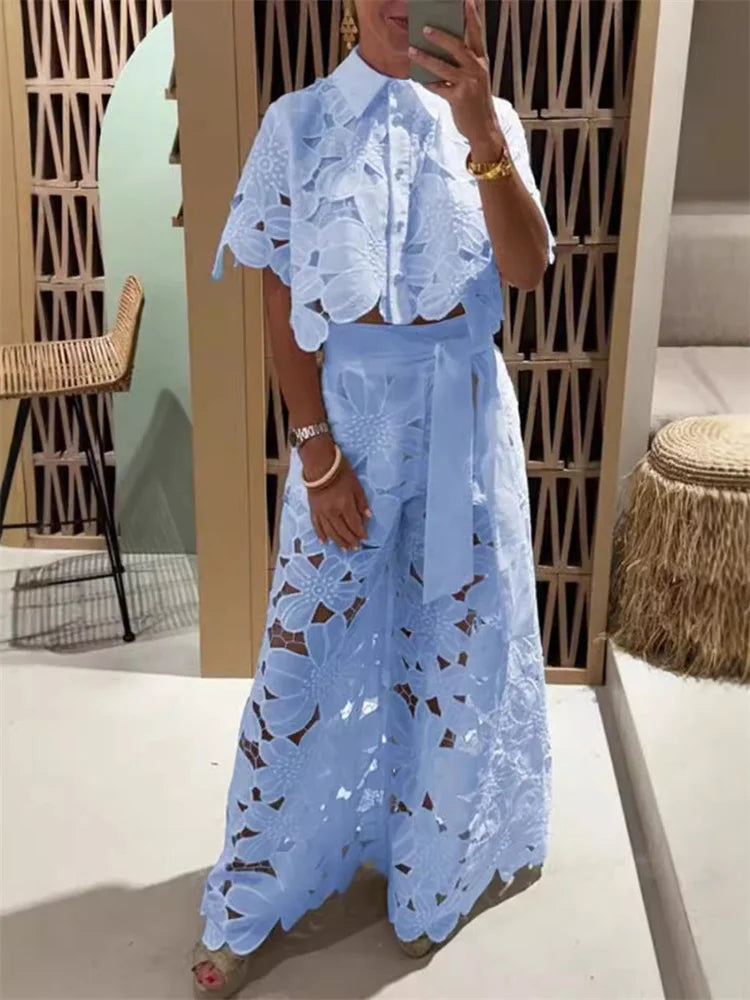 The Amalfi Lace Wide-Leg Set