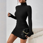 The Sasha Knit Turtleneck Mini Dress in Beige | Lavishly Me