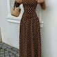 The Nadine Polka-Dot Ruffle Maxi Dress in Beige | Lavishly Me