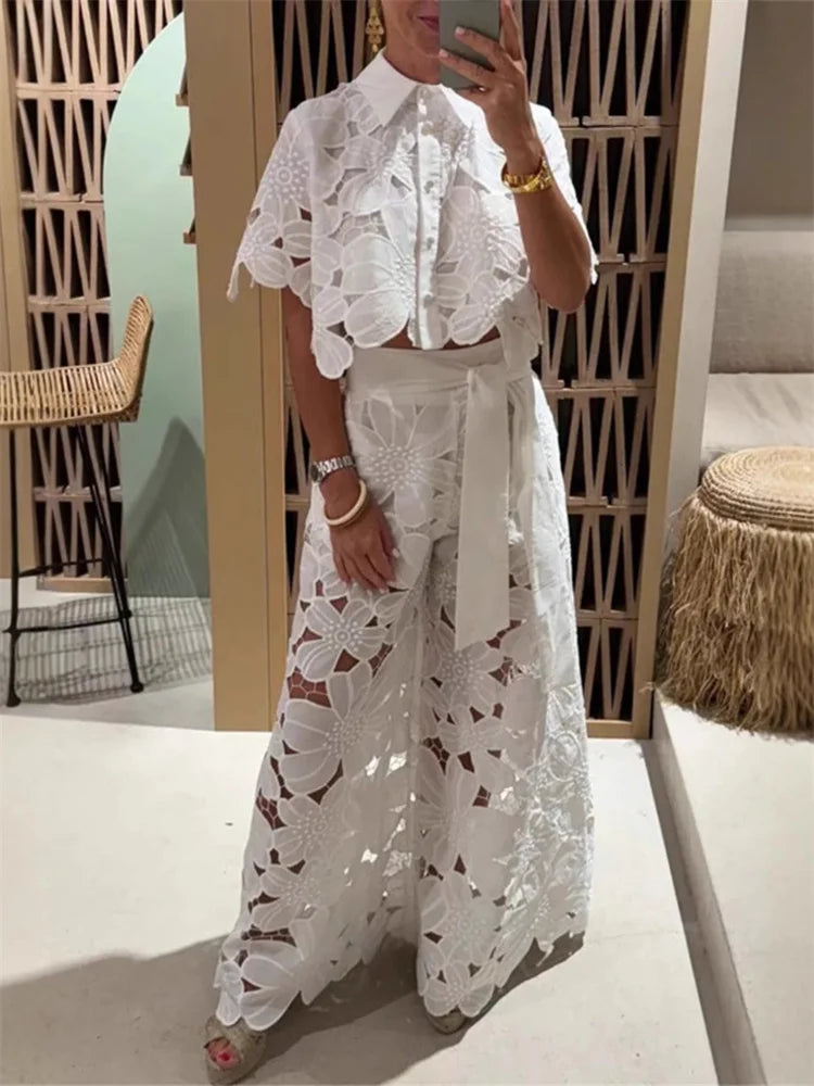 The Amalfi Lace Wide-Leg Set
