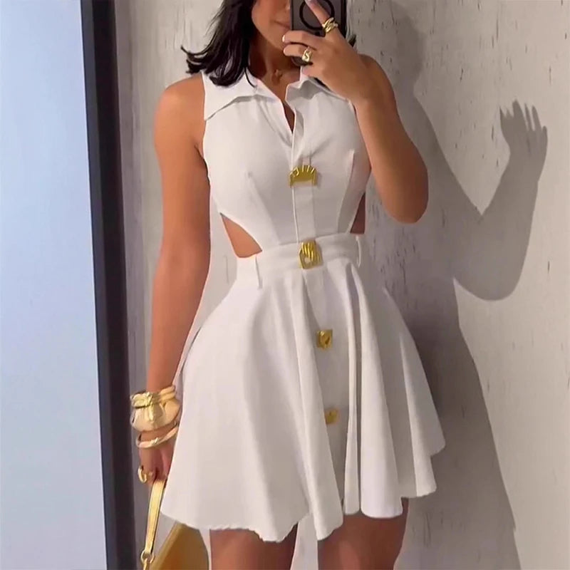 The Reina Pleated Cutout Mini Dress in 03 Yellow | Lavishly Me