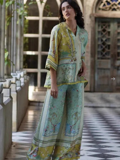 The Portia Printed Pant Lounge Set in green set | Lavishly Me