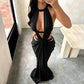 The Solana Cutout Halter Maxi Dress in Black | Lavishly Me