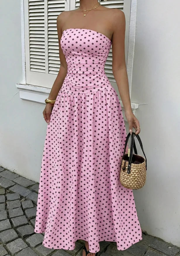 The Nadine Polka-Dot Ruffle Maxi Dress in black | Lavishly Me