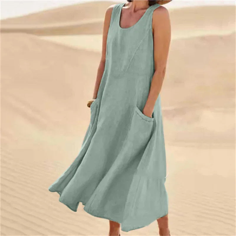 The Quinn Linen-Blend Pocket Dress in SKY BLUE | Lavishly Me