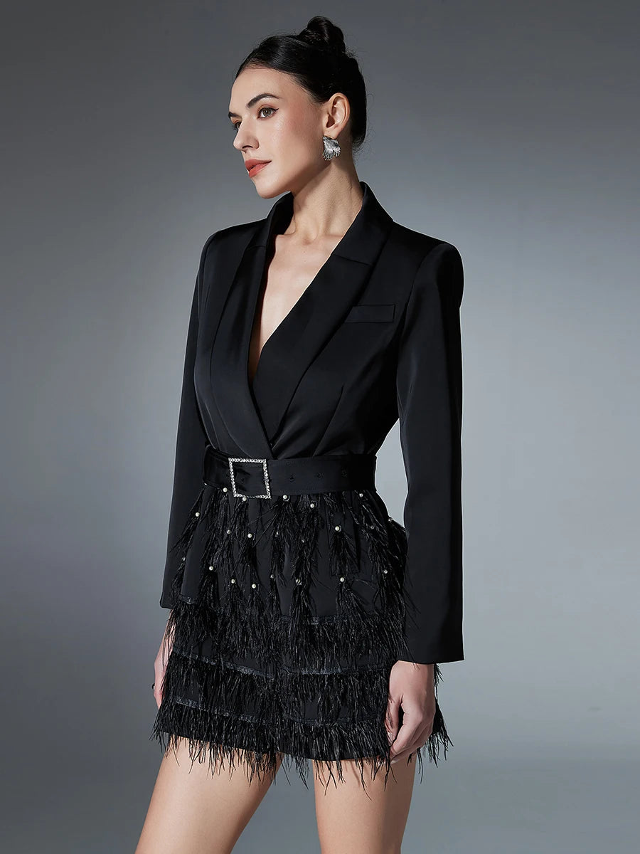 The Bianca Feather-Cuff Blazer Dress from the After Dark at Lavishly Me