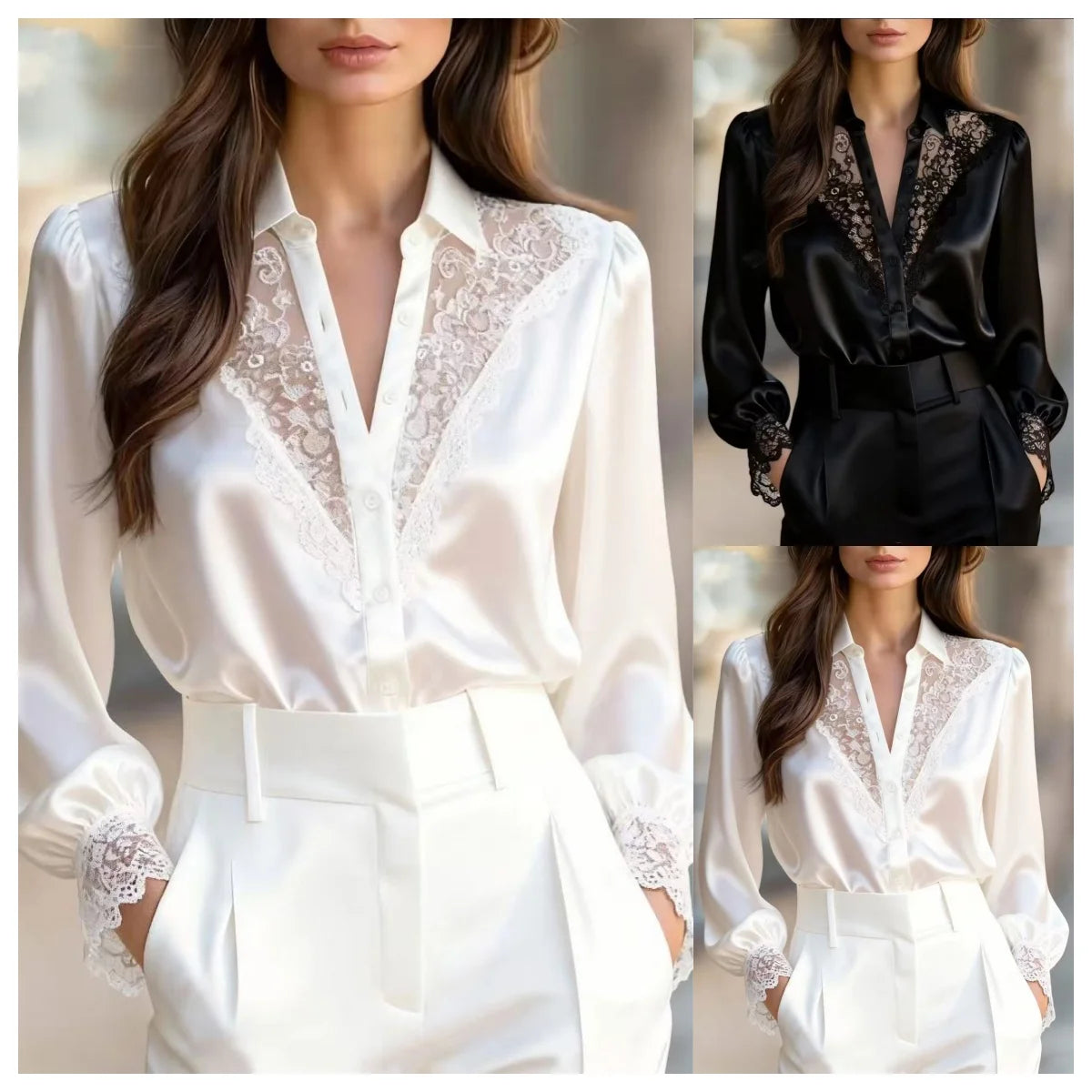 The Ivory Lace Satin Blouse